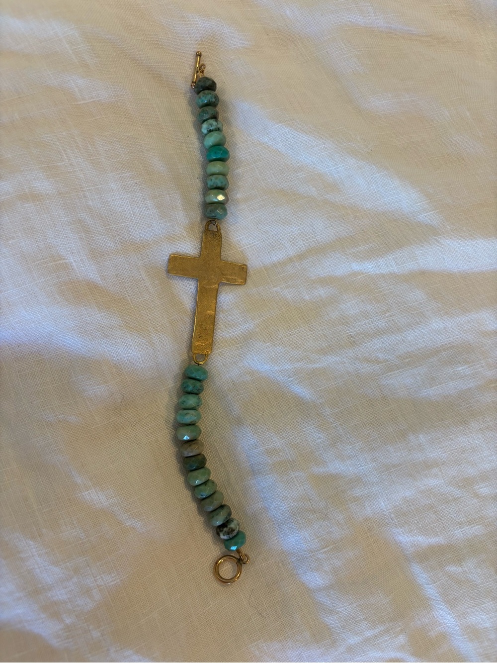 Turquoise Bead Cross Bracelet - Unbranded